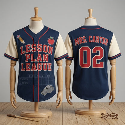 Personalized Lesson Plan League Baseball Jersey - Custom Name and Number - Custom Teacher Name and Number Sportswear