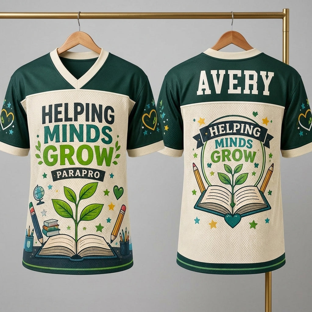 Personalized Paraprofessional Football Jersey - Custom Name Helping Minds Grow Teacher Gift
