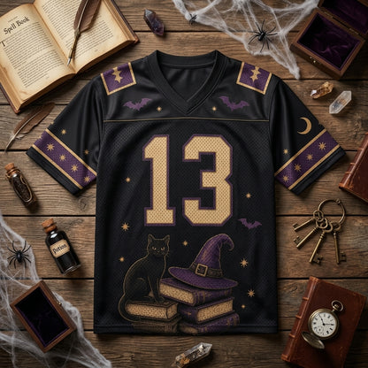 Personalized Witchy Librarian Halloween Football Jersey - Custom Name Spooky Bookworm Apparel