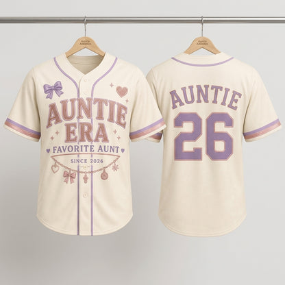 Personalized Auntie Era Baseball Jersey - Custom Favorite Aunt Since Year Shirt - Rose Gold and Lavender Gift