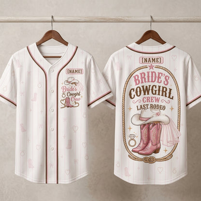 Personalized Bride's Cowgirl Crew Last Rodeo Baseball Jersey - Custom Name Western Bachelorette Party Outfit