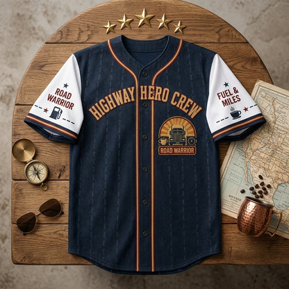 Personalized Highway Hero Crew Baseball Jersey - Custom Name & Number Trucker Road Warrior Shirt