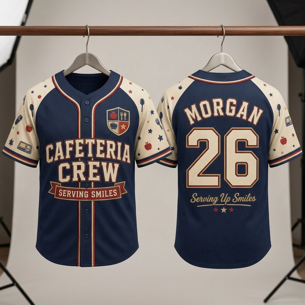 Personalized Cafeteria Crew Baseball Jersey - Custom Name and Number Gift for School Nutrition Staff