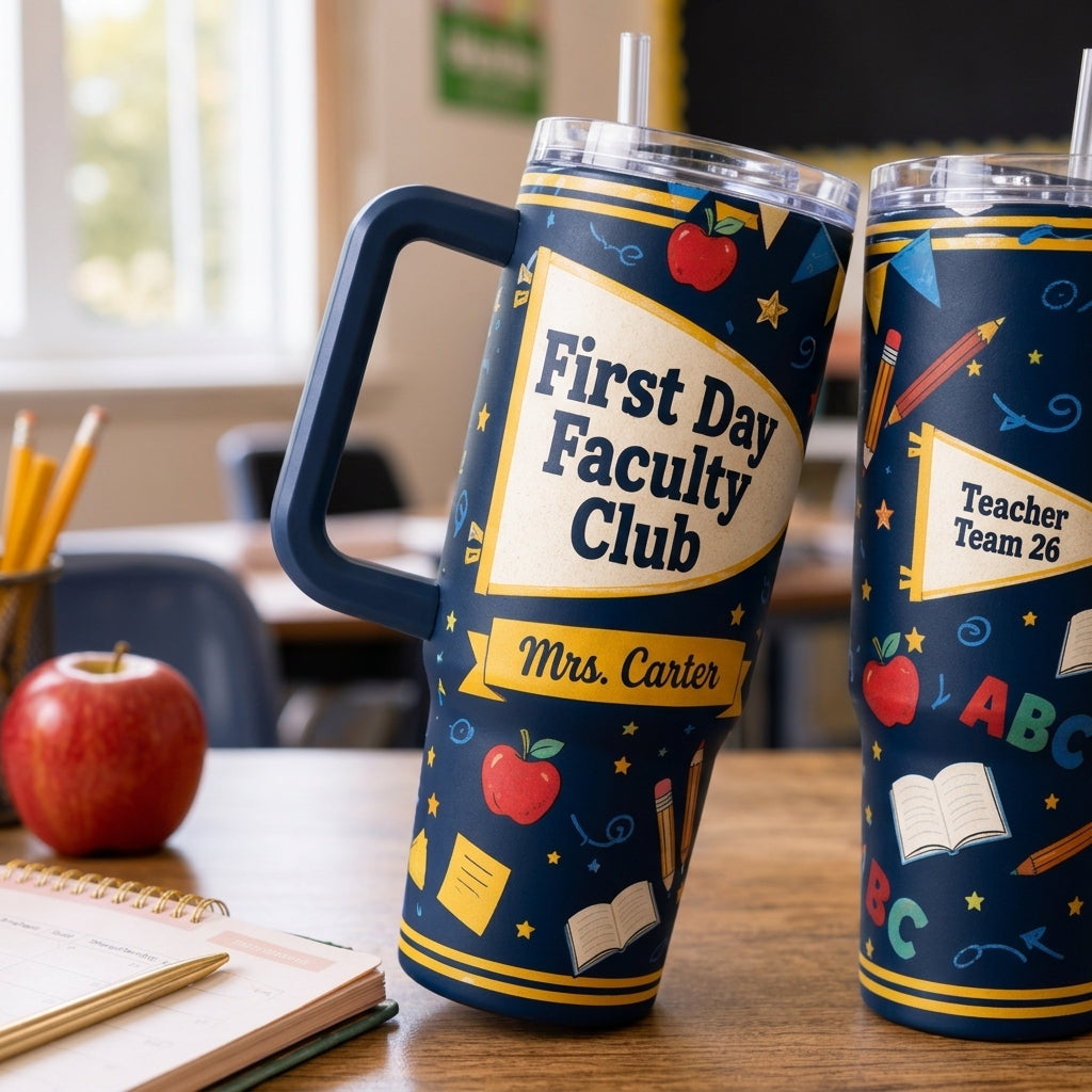 Personalized First Day Faculty Club 40oz Tumbler with Handle - Custom Name Teacher Appreciation Gift