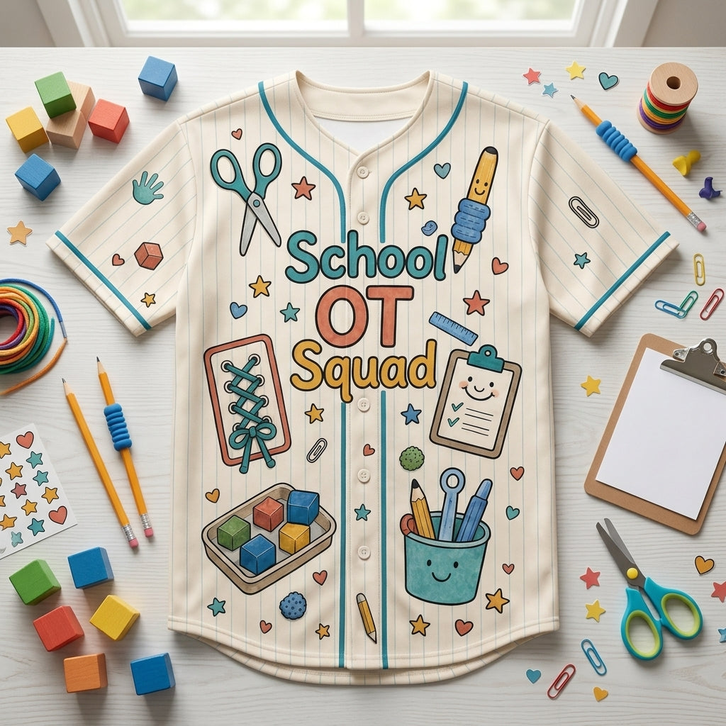 Personalized School OT Squad Baseball Jersey - Custom Name Occupational Therapist Fine Motor Crew Shirt