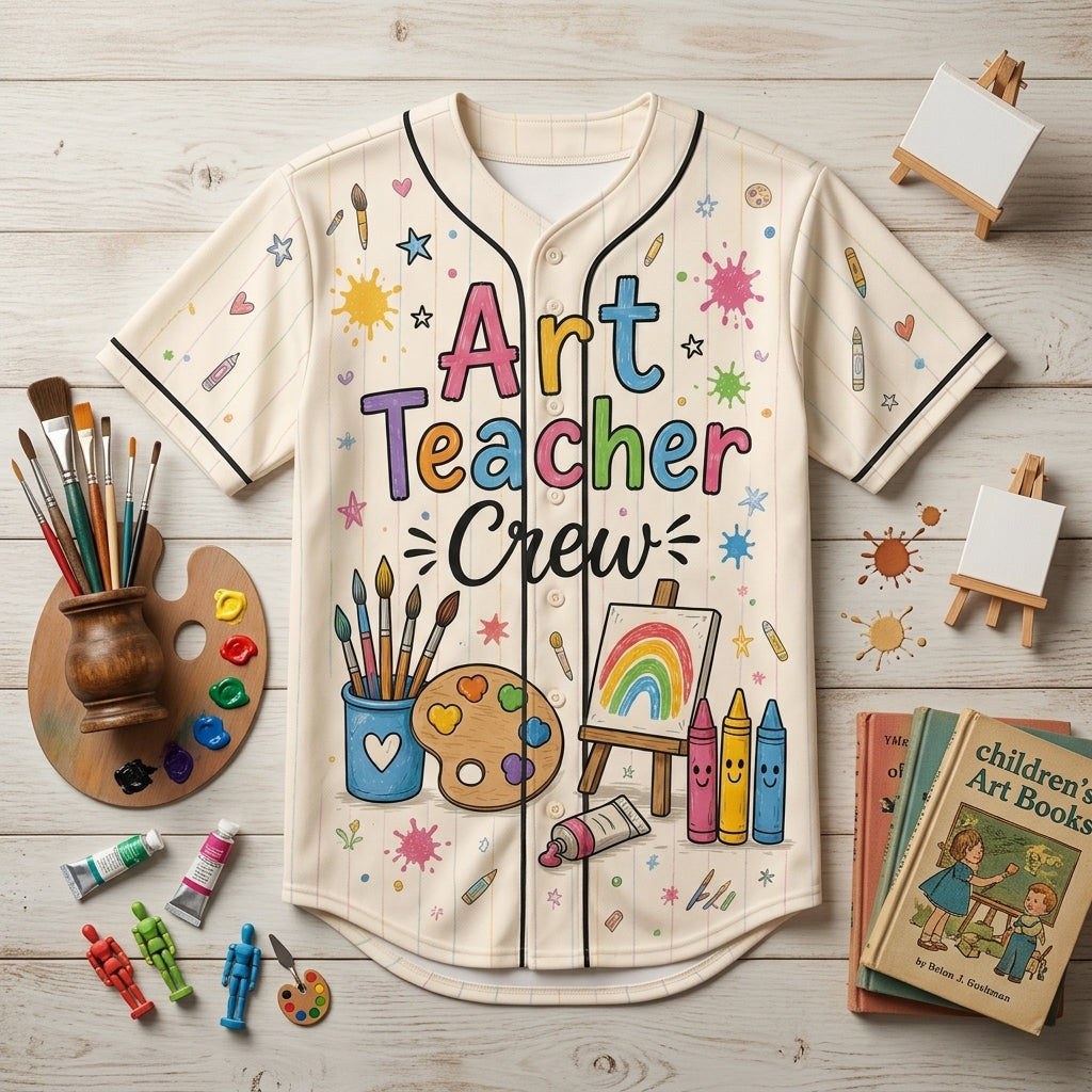 Personalized Art Teacher Crew Baseball Jersey - Custom Name Making Masterpieces Daily Gift