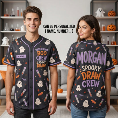 Personalized Phlebotomy Boo Crew Halloween Baseball Jersey - Custom Name Phlebotomist Spooky Draw Gift