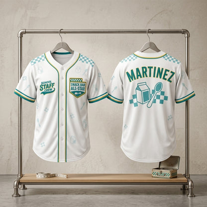 Personalized School Staff Crew Baseball Jersey - Custom Snack Bar All-Star Cafeteria Team Uniform