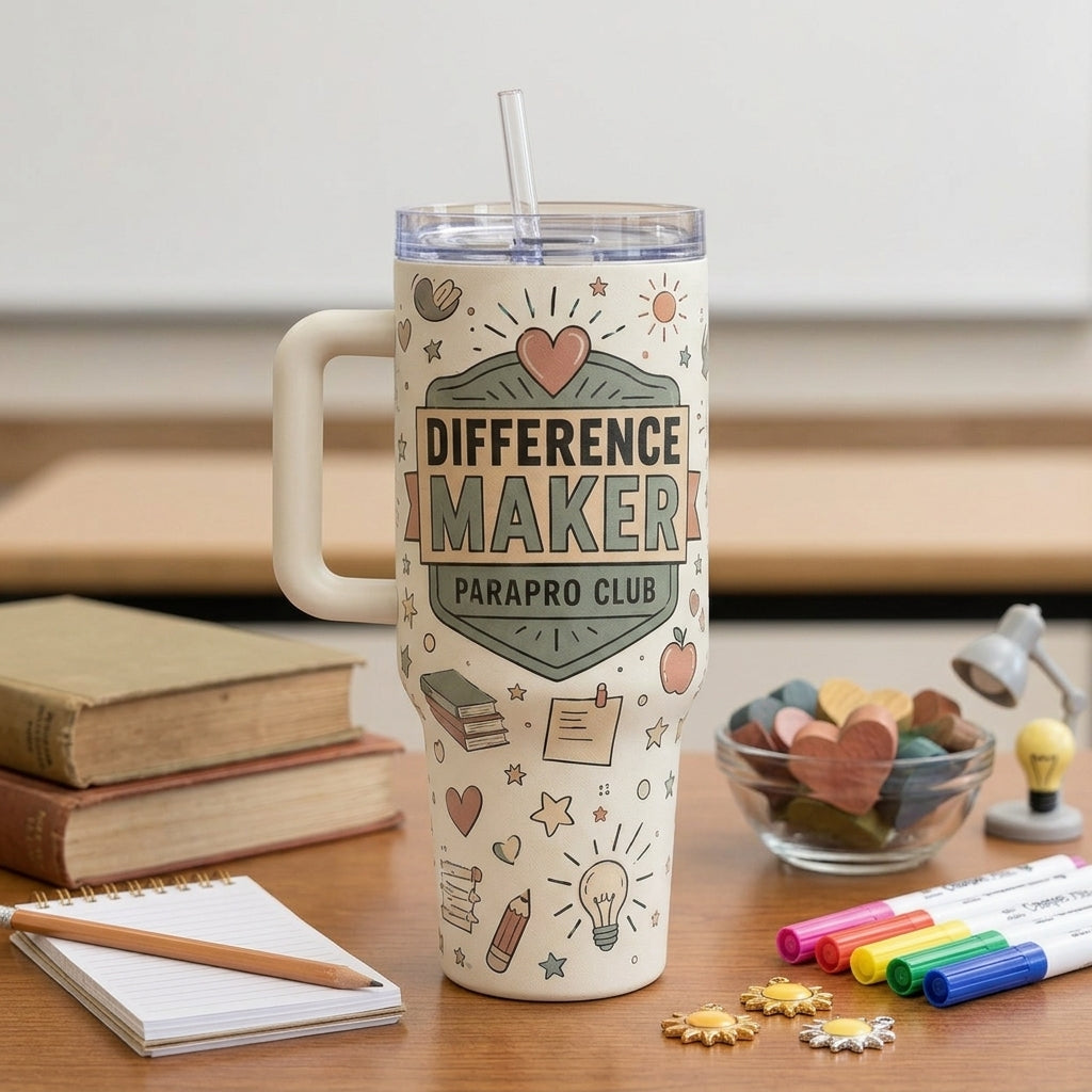 Personalized Difference Maker Parapro Club 40oz Tumbler with Handle - Custom Name Paraprofessional Gift