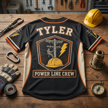 Personalized Power Line Crew Baseball Jersey - Custom Name Lineman Utility Worker Gift Shirt