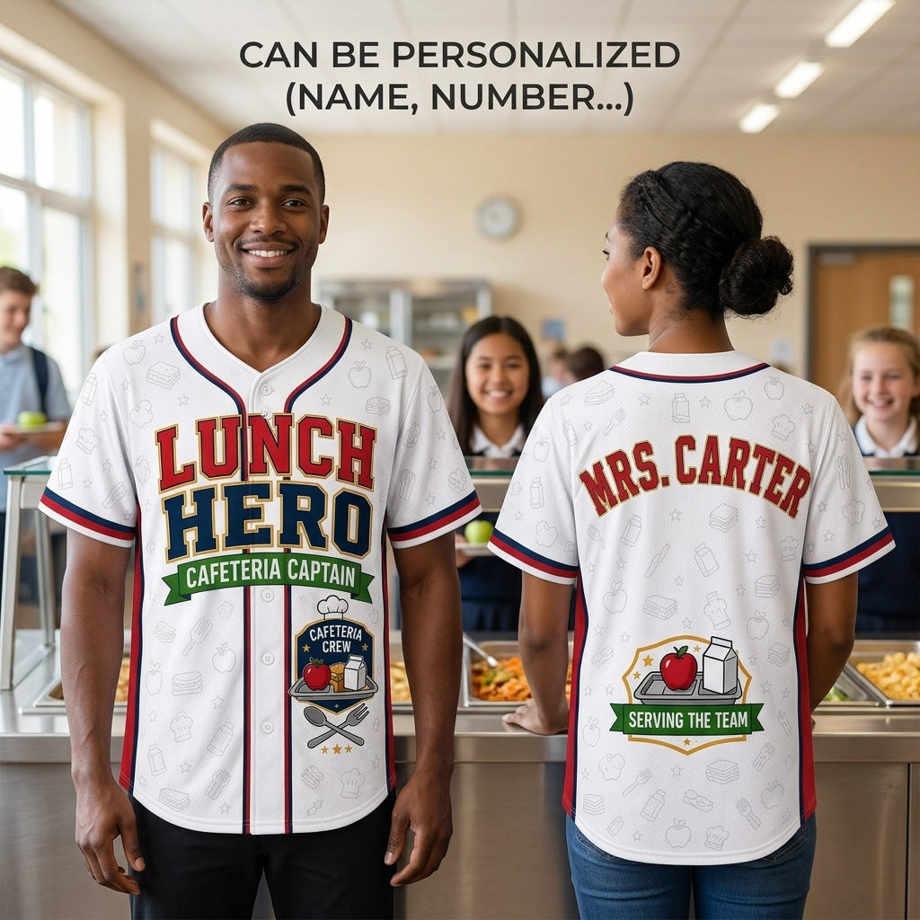Personalized Lunch Hero Baseball Jersey - Custom Cafeteria Captain Uniform for School Staff Gift product view 2