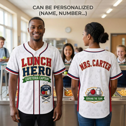 Personalized Lunch Hero Baseball Jersey - Custom Cafeteria Captain Uniform for School Staff Gift product view 2