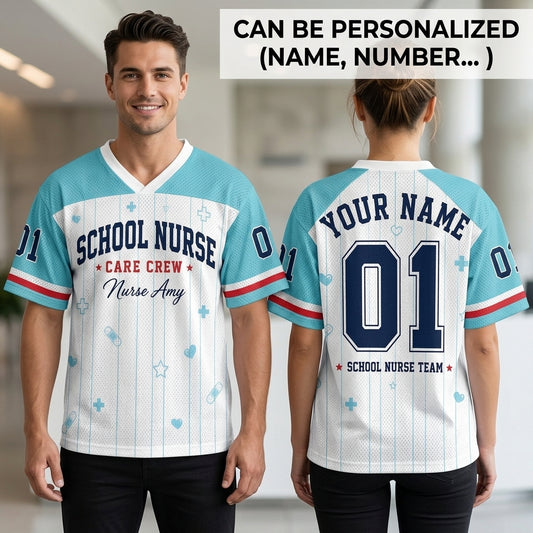 Personalized School Nurse Care Crew Football Jersey - Custom Name & Number Mesh Jersey for Nurses