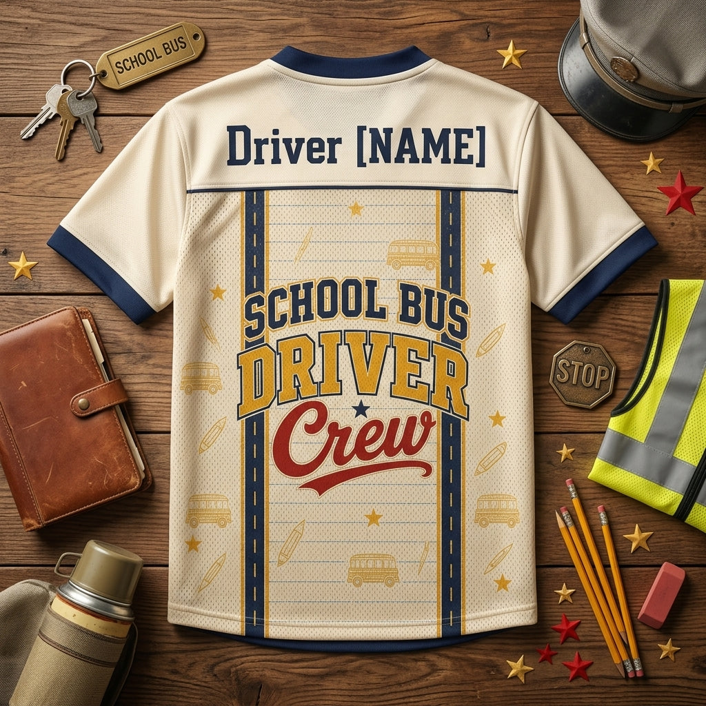 Personalized School Bus Driver Football Jersey - Custom Name Driver Crew Gift