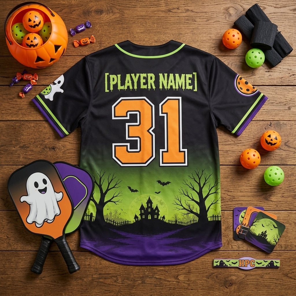 Personalized Halloween Pickleball Club Jersey - Custom Name & Number Baseball Shirt for Men and Women product view 5