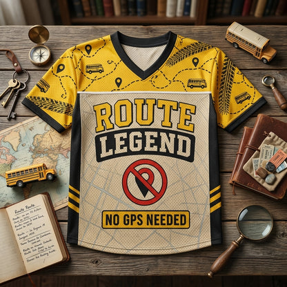 Personalized School Bus Driver Football Jersey - Custom Name & Number Route Legend Mesh Jersey Gift