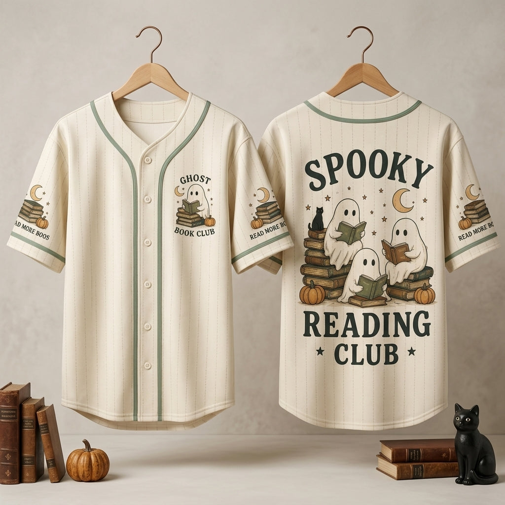 Spooky Reading Club Ghost Book Club Baseball Jersey - Aesthetic Read More Boos Halloween Gift for Book Lovers