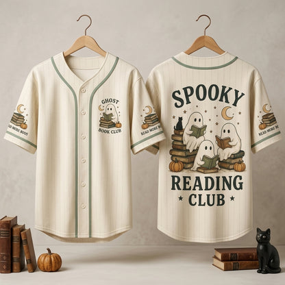 Spooky Reading Club Ghost Book Club Baseball Jersey - Aesthetic Read More Boos Halloween Gift for Book Lovers
