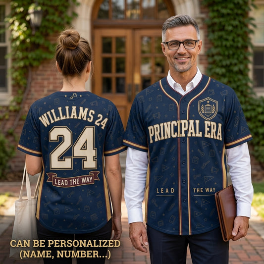 Personalized Principal Era Baseball Jersey - Custom Name & Number School Leadership Navy Athletic Shirt