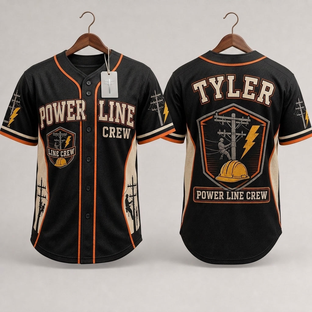 Personalized Power Line Crew Baseball Jersey - Custom Name Lineman Utility Worker Gift Shirt