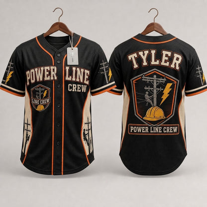 Personalized Power Line Crew Baseball Jersey - Custom Name Lineman Utility Worker Gift Shirt