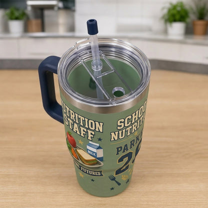 Personalized School Nutrition Staff 40oz Tumbler with Handle - Custom Name & Year Feeding Futures Gift