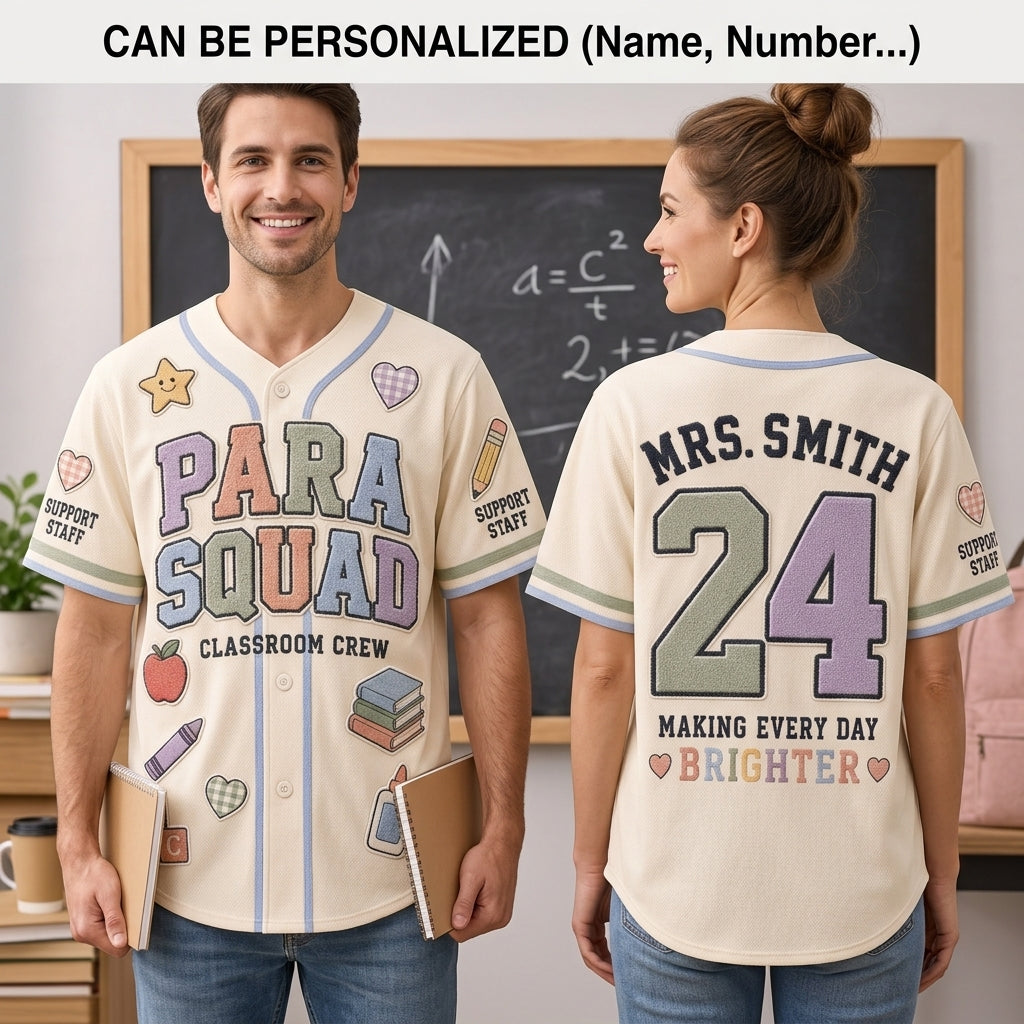 Personalized Para Squad Baseball Jersey Custom Teacher Name Classroom Crew Shirt Mrs Smith