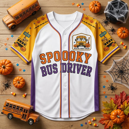 Personalized Spooky Bus Driver Halloween Baseball Jersey - Custom Name & Number School Bus Driver Gift