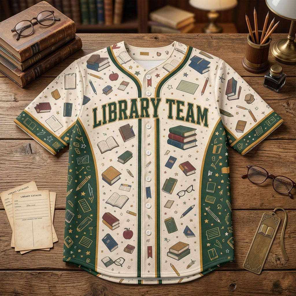 Personalized Library Team Baseball Jersey - Custom Name & Number Librarian Shirt - Book Lover Read Crew Apparel