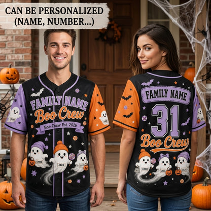 Personalized Family Name Boo Crew Halloween Baseball Jersey - Custom Ghost Family Matching Outfit