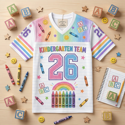 Personalized Kindergarten Team Mesh Football Jersey - Custom Name Little Learners Back to School Shirt