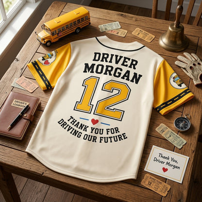 Personalized School Bus Driver Baseball Jersey - Custom Name & Number Appreciation Gift - Breathable Athletic Shirt