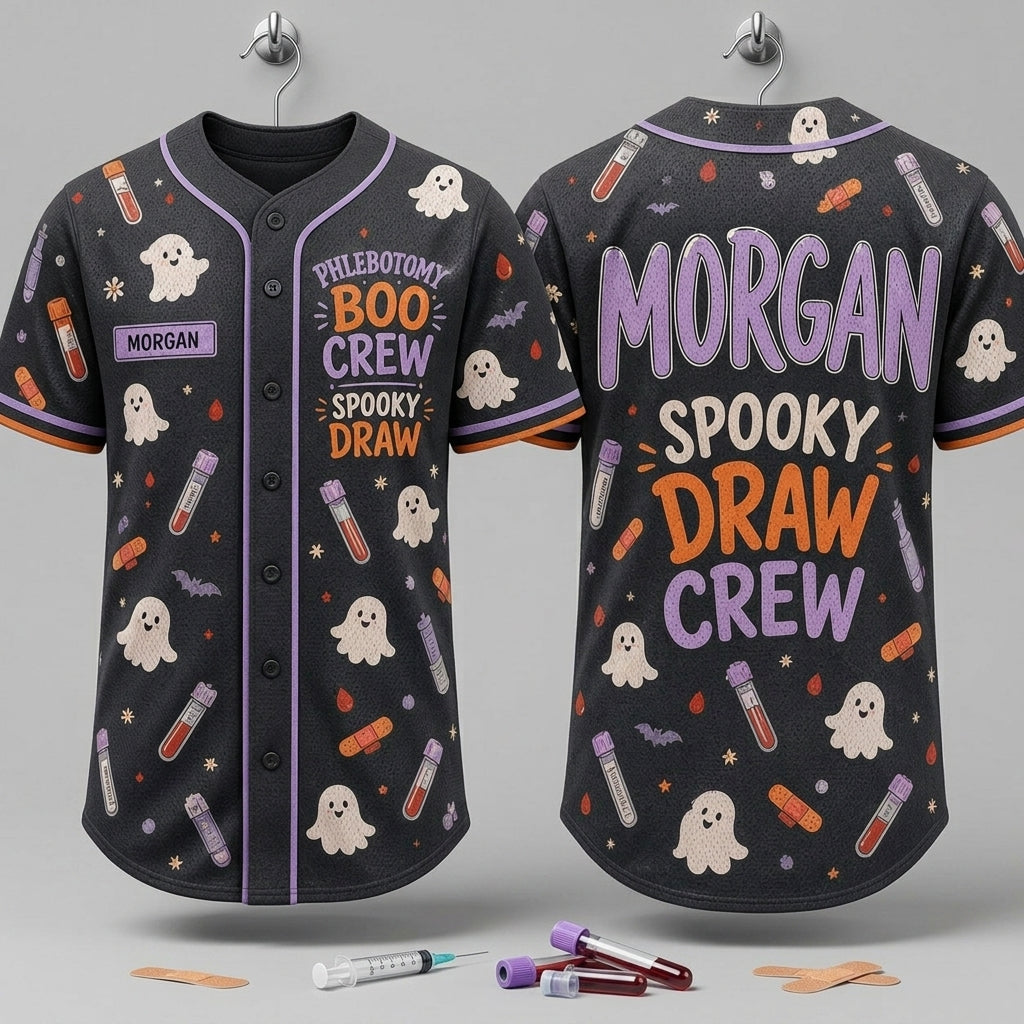 Personalized Phlebotomy Boo Crew Halloween Baseball Jersey - Custom Name Phlebotomist Spooky Draw Gift