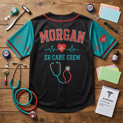 Personalized ER Nurse Care Crew Baseball Jersey - Custom Name Medical Professional Gift for Nursing Teams