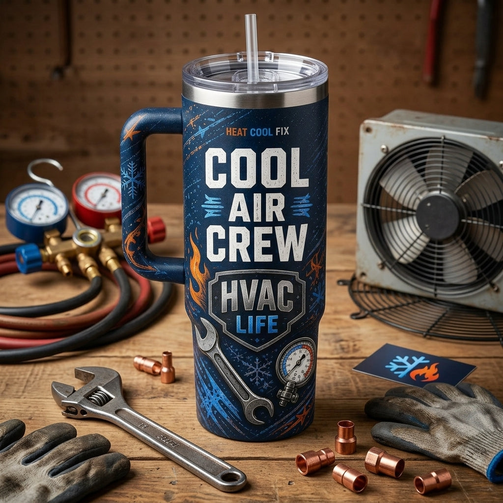 Personalized HVAC Technician 40oz Tumbler with Handle - Custom Name Cool Air Crew HVAC Life Gift - 40oz tumbler mockup 3