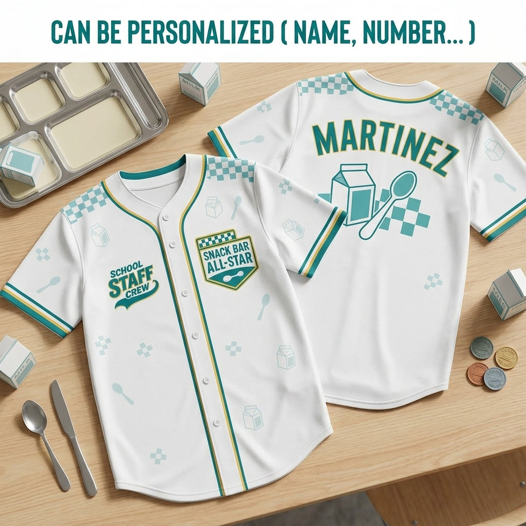 Personalized School Staff Crew Baseball Jersey - Custom Snack Bar All-Star Cafeteria Team Uniform