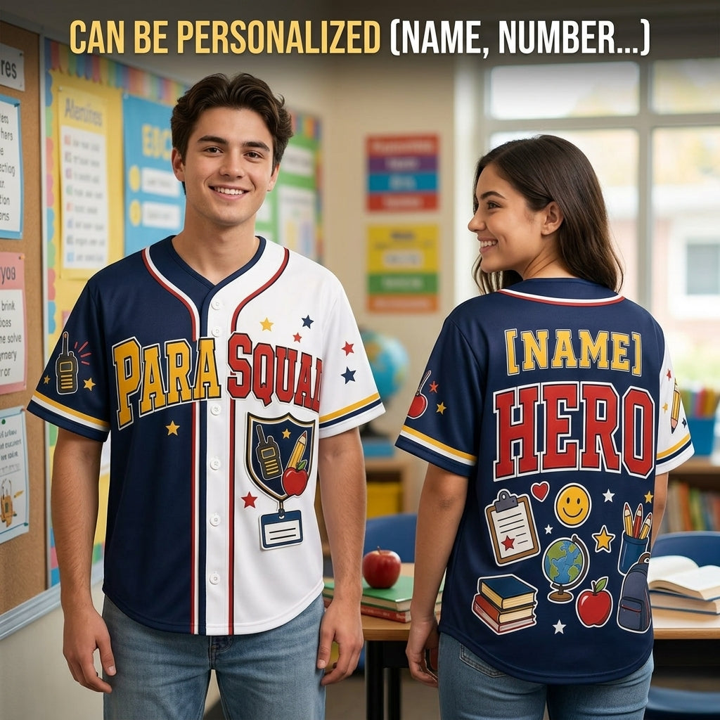 Personalized Para Squad Hero Baseball Jersey - Custom Name Gift for Paraprofessionals and Teacher Assistants