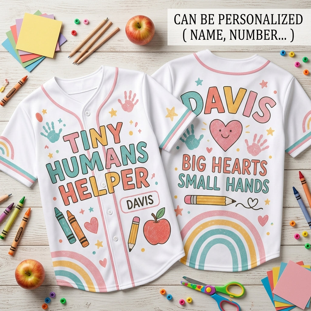 Personalized Teacher Tiny Humans Helper Baseball Jersey - Custom Name Educator Gift