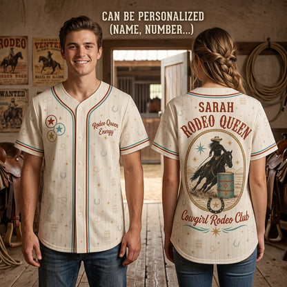 Personalized Rodeo Queen Energy Cowgirl Baseball Jersey - Custom Name Western Barrel Racing Shirt