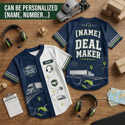 Personalized Freight Broker Deal Maker Baseball Jersey - Custom Name Logistics & Trucking Gift for Dispatchers