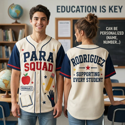 Personalized Para Squad Baseball Jersey - Custom Name Paraprofessional Gift - Supporting Every Student School Uniform