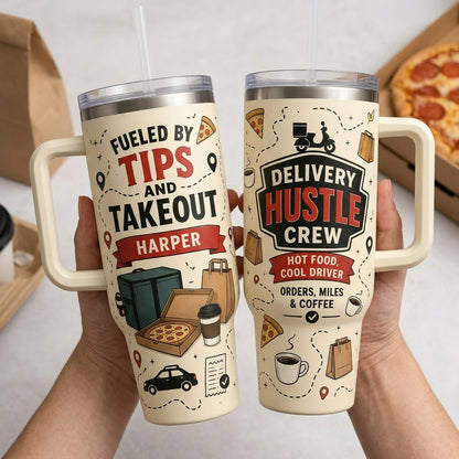 Personalized Delivery Driver 40oz Tumbler with Handle - Custom Hustle Crew Name Gift
