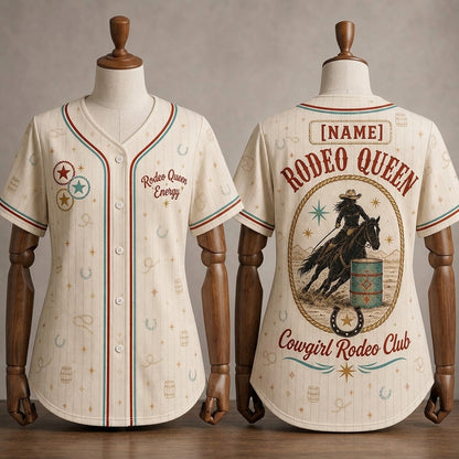 Personalized Rodeo Queen Energy Cowgirl Baseball Jersey - Custom Name Western Barrel Racing Shirt