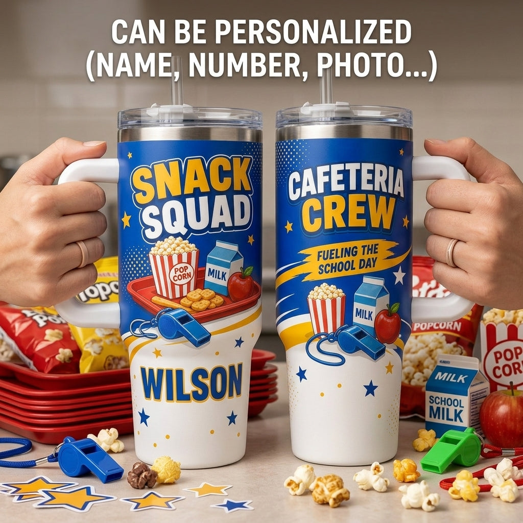 Personalized Cafeteria Crew Snack Squad 40oz Tumbler with Handle - Custom School Lunch Lady Gift