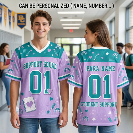 Personalized Support Squad Mesh Football Jersey - Custom Para Name Student Support Appreciation Gift