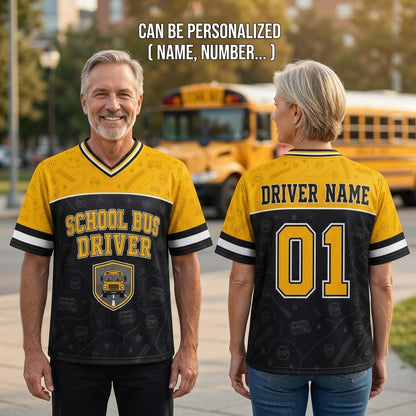 Personalized School Bus Driver Football Jersey - Custom Name & Number Mesh Sporty Jersey