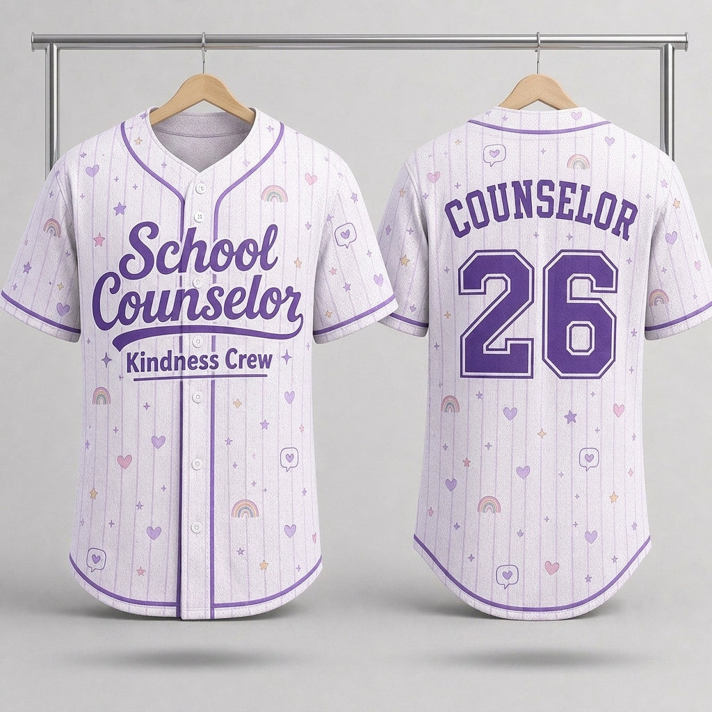 Personalized School Counselor Baseball Jersey - Kindness Crew Custom Name & Number Teacher Gift