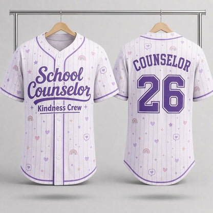 Personalized School Counselor Baseball Jersey - Kindness Crew Custom Name & Number Teacher Gift
