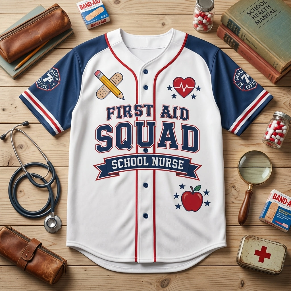Personalized First Aid Squad School Nurse Baseball Jersey - Custom Name & Number Athletic Shirt for Healthcare Heroes