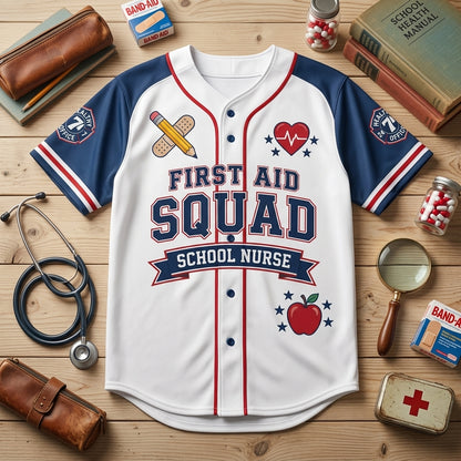 Personalized First Aid Squad School Nurse Baseball Jersey - Custom Name & Number Athletic Shirt for Healthcare Heroes